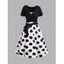 Polka Dots Print Sleeveless A Line Midi Dress And Crossover Bowknot Tied Plain Cropped Top Set - BLACK S