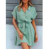 Mini Robe Demi-Bouton Taille Elastique à Imprimé Pois avec Nœud Papillon - Vert clair XL