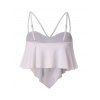 Top de Maillot de Bain à Imprimé Plume Matelassé à Bretelle Fine à Volants - Blanc XL