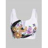 Moon Flower Print Tankini Swimsuit Top Padded V Notched Strap Padded Swimwear Top