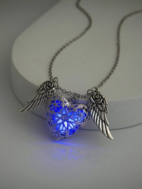 Luminous Hollow Out Heart Wings Pendants Trendy Necklace