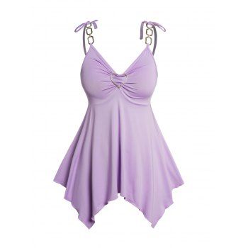 

Plus Size Tank Top Pastel Color Heart-ring Tied Shoulder Asymmetrical Hem Cami Top, Light purple