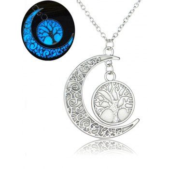 

Luminous Hollow Out Moon Tree Pendants Trendy Necklace, Silver