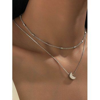 

2 Pcs Necklace Moon Pendant Geometric Trendy Necklace, Silver