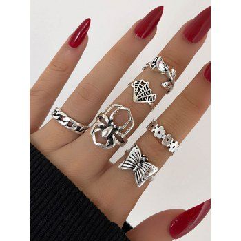 

6Pcs Rose Floral Spider Web Butterfly Gothic Finger Rings Set, Silver