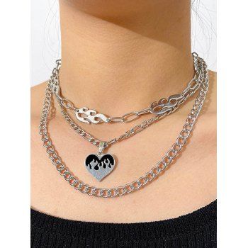 

Heart Fire Pendant Trendy Layered Necklace, Silver