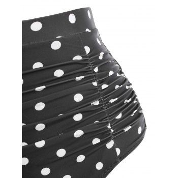 Tummy Control Tankini Swimsuit Vintage Swimwear Polka Dot Ruched Crisscross Summer Beach Bathing Suit