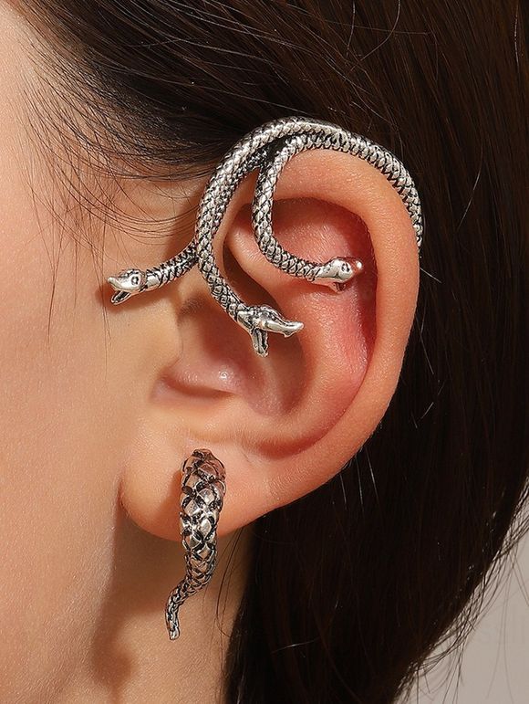Gothic Ear Cuff Snake Trendy Ear Cuff - SILVER 