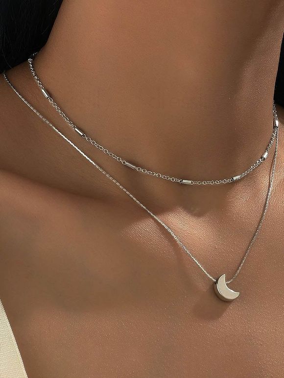 2 Pièces Collier Branché Géométrique Lune Pendant - Argent 