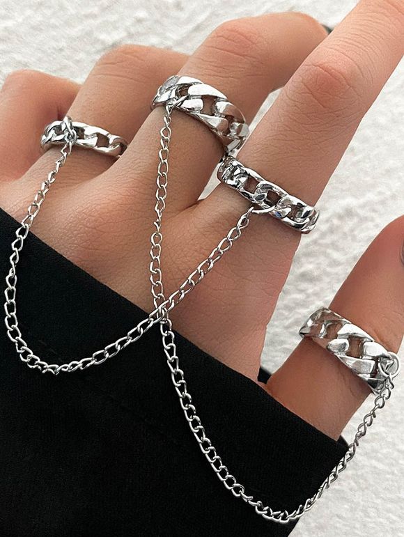 2 Pièces Ensemble de Bague Ronde Evidée à Chaîne - Argent 
