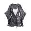 Ensemble Deux Pièces de Camisole de Base en Couleur Unie et Blouse à Imprimé Etoile Lune et Soleil Noué - Noir M