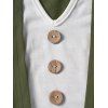 Contrast Colorblock Tank Top Keyhole Ruched Mock Button Tank Top With Butterfly Chain - LIGHT GREEN XL