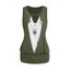 Contrast Colorblock Tank Top Keyhole Ruched Mock Button Tank Top With Butterfly Chain - LIGHT GREEN XXL
