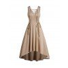 Robe Mi-Longue Haute Basse en Couleur Unie à Taille Empire à Lacets sans Manches à Col V - café lumière M