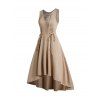 Lace Up Dress Plain Color V Neck Sleeveless Empire Waist High Low Midi Dress - LIGHT COFFEE S