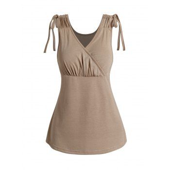 

Plain Color Tank Top Cinched Shoulder Surplice V Neck Casual Tank Top, White