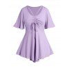 T-shirt Asymétrique Découpé Pastel à Volants de Grande Taille - Violet clair 2X