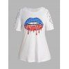 T-shirt Evidé Patriotique à Imprimé Etoile en Dentelle Guipure de Grande Taille - Blanc 2XL