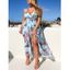 Flower Print Vacation Maxi Dress High Slit Surplice Plunge High Waist Dress - LIGHT BLUE XL