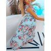 Flower Print Vacation Maxi Dress High Slit Surplice Plunge High Waist Dress - LIGHT BLUE XL
