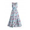 Flower Print Vacation Maxi Dress High Slit Surplice Plunge High Waist Dress - LIGHT BLUE XL