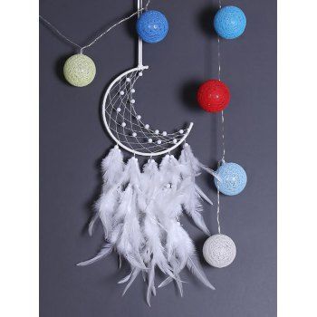

Hollow Out Beaded Moon Dream Catcher Faux Feather Trendy Home Decor, White