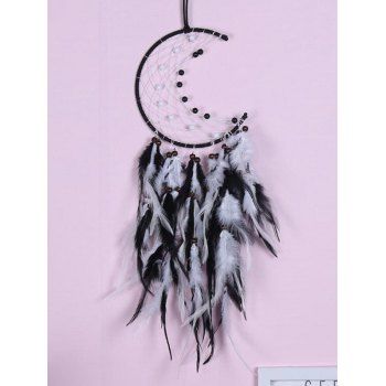 

Hollow Out Beaded Moon Dream Catcher Faux Feather Trendy Home Decor, Black