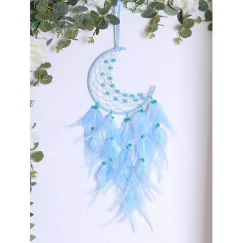 

Hollow Out Beaded Moon Dream Catcher Faux Feather Trendy Home Decor, Light blue