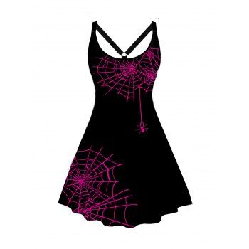 

Plus Size Dress Spider Web Gothic Cut Out Sleeveless A Line Mini Curve Dress, Black