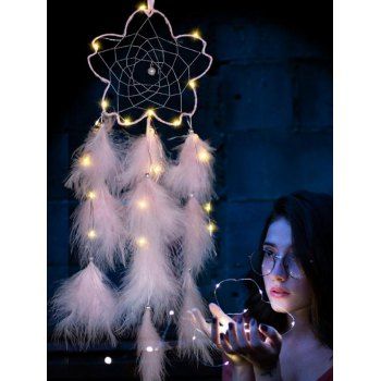 

Flower Dream Catcher Hollow Out LED Faux Feather Trendy Home Decor, Light pink