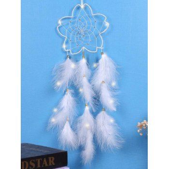 

Flower Dream Catcher Hollow Out LED Faux Feather Trendy Home Decor, White