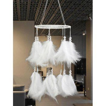 

Plain Color Beaded Dream Catcher Faux Feather Trendy Home Decor, White