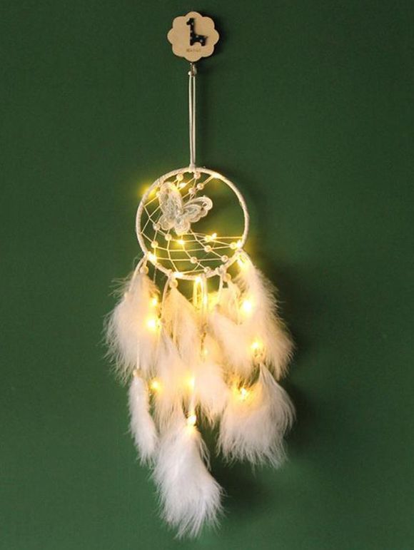 Butterfly Hollow Out Beaded Dream Catcher Faux Feather Trendy Home Decor - WHITE 