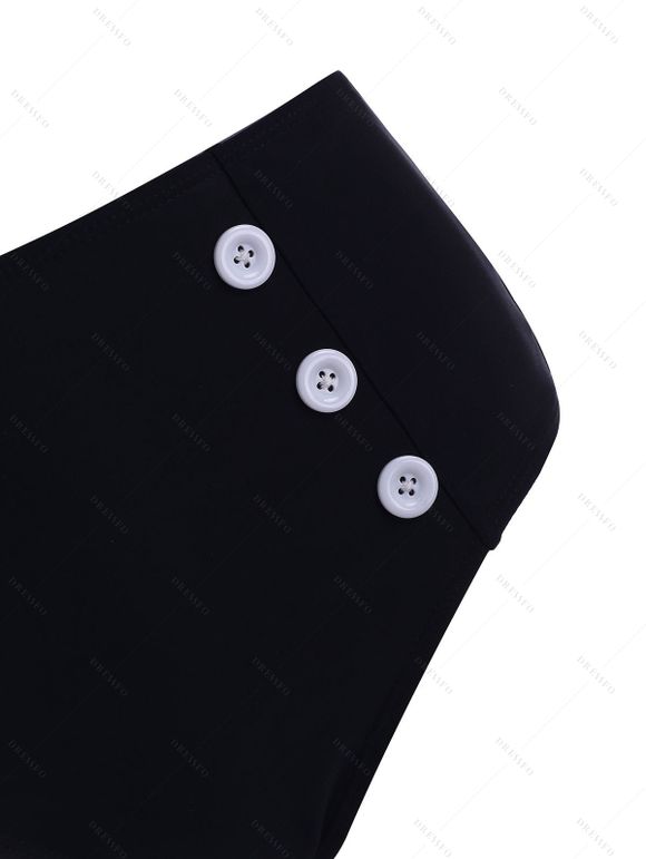 Maillot de Bain Tankini Vintage à Carreaux Imprimé avec Bouton - Rouge foncé S