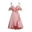 Robe Mi-Longue de Soirée Nouée Superposée à Epaule Dénudée à Volants en Satin - Rose clair M