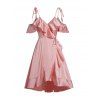 Robe Mi-Longue de Soirée Nouée Superposée à Epaule Dénudée à Volants en Satin - Rose clair L