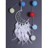 Attrape-Rêve Mode Orné de Plumes Artificielles Perles et Lune à Sculpture Creuse Décor Maison - Blanc 