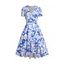 Robe Portefeuille de Vacances Asymétrique Croisée Plongeante à Imprimé Fleur Partout - Bleu L
