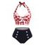 Maillot de Bain Tankini Vintage à Carreaux Imprimé avec Bouton - Rouge foncé M