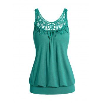 

Lace Guipure Panel Spaghetti Strap Tank Top Solid Color Casual Tank Top, Green