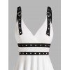 Robe Mi-Longue Superposée Plongeante Ombrée Imprimée à Taille Haute à Bretelle Bouclée - Blanc XXL