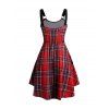 Robe Caraco à Carreaux Imprimé Anneau en O Ourlet Courbe à Lacets à Col U - Rouge foncé L