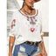 Floral Tree Embroidery Batwing Sleeve Blouse Round Neck Ethnic Blouse - WHITE L