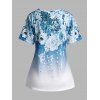 T-shirt Décontracté à Imprimé Fleur Ombré Manches Courtes à Col V - Bleu profond L