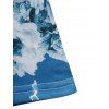 T-shirt Décontracté à Imprimé Fleur Ombré Manches Courtes à Col V - Bleu profond XL