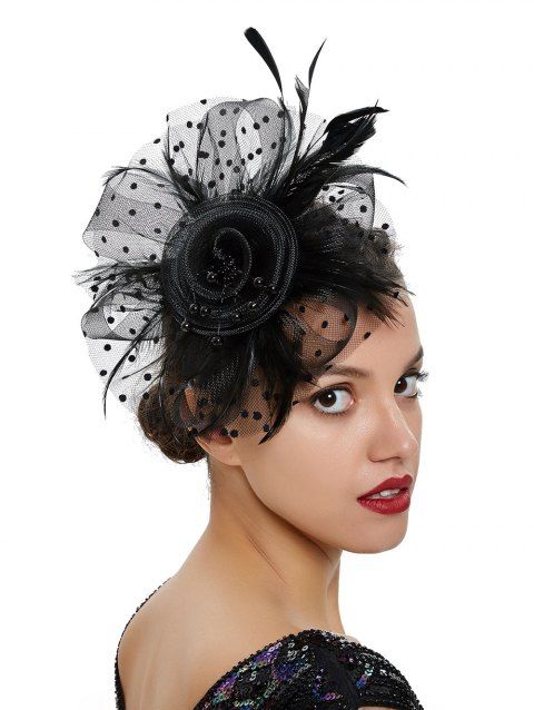 Vintage Faux Feather Beads Mesh Flower Hair Fascinator Hat Hair Accessory