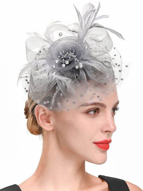 Accessoire Chapeau Fascinateur pour Cheveux Vintage en Maille Motif Fleur et Fausse Plume