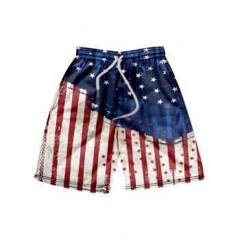 

Star Striped Pattern Shorts Colorblock Elastic Waist Patriotic Beach Shorts, Multicolor