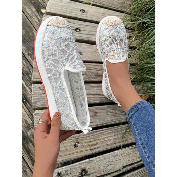 

See Thru Sequined Glitter Slip On Outdoor Shoes, White