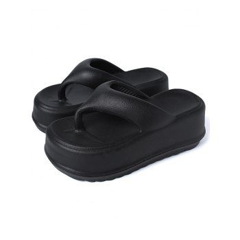 

Wedge Platform Thong Flip Flops Summer Beach Slippers, Black